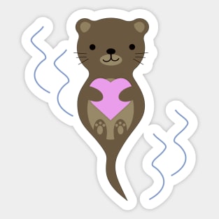 Cute Otter Hugging a Pink Heart Sticker